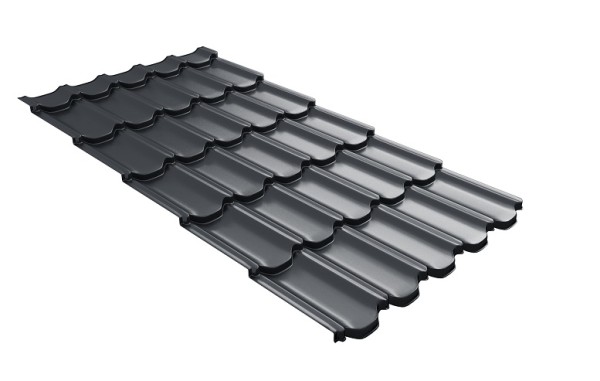 Металлочерепица квинта плюс с 3D резом 0,5 Satin RAL 7024 мокрый асфальт купить в Астрахани